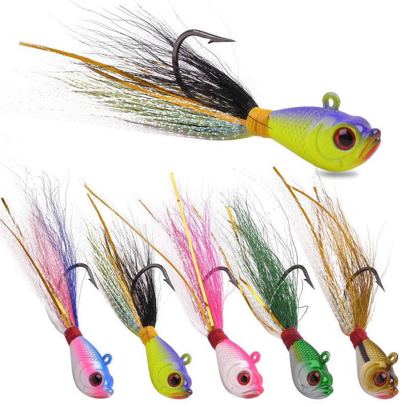 JSHANMEI 5pcs Bucktail Jigs Saltwater Fishing Lures Bucktail Fishing Jigs Surf Fishing Lure Swimbait Jig Heads Hook for Bass Walleye Flounder Striper 2oz - Image 1